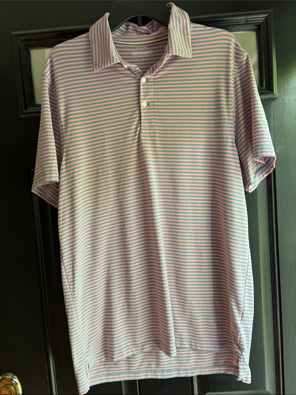 J. Crew Men's Pink and Light Blue and pink Striped Performance Polo